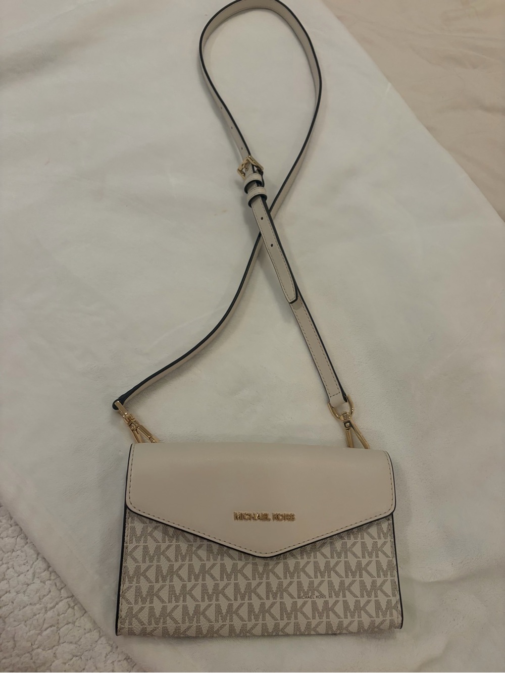 Michael Kors Beige Cream MK Logo Crossbody Bag